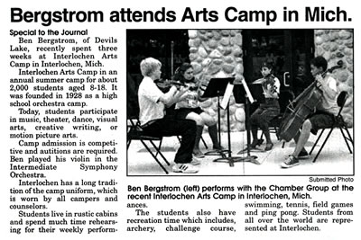 Bergstrom attends Arts Camp in Michigan